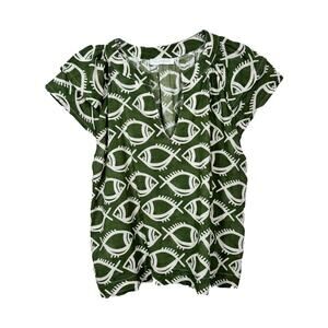 Made In Italy Fish Print Cotton Top One Size Green White Travel European Summer